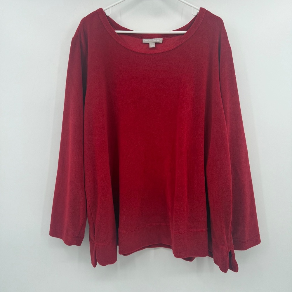 Woman Within Sweater Women 1X Red Fleece Pullover Top Scoop Neck Long Sleeve